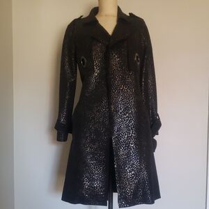 Chic Black Leopard Print Women's Trench Coat